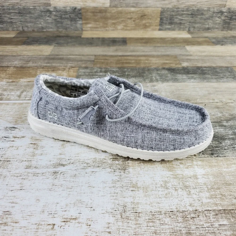 Hey Dude Wally Linen Mens Casual Shoes Sz 9 Slip On Loafers Iron Gray